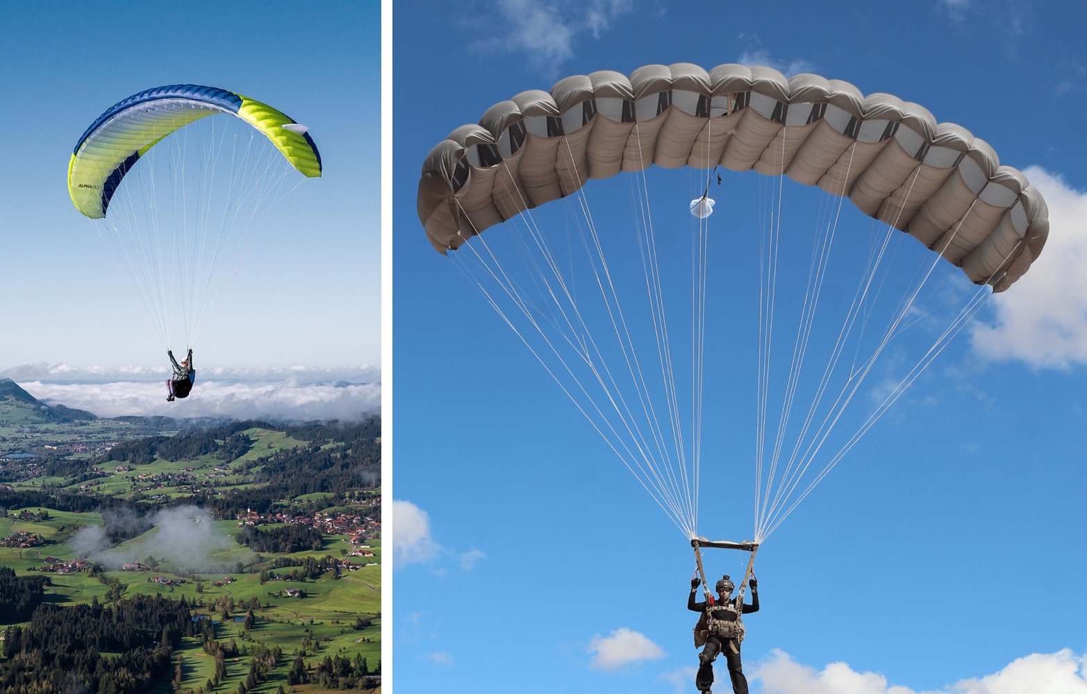 Paraglider vs Ram-Air Parachute in flight
